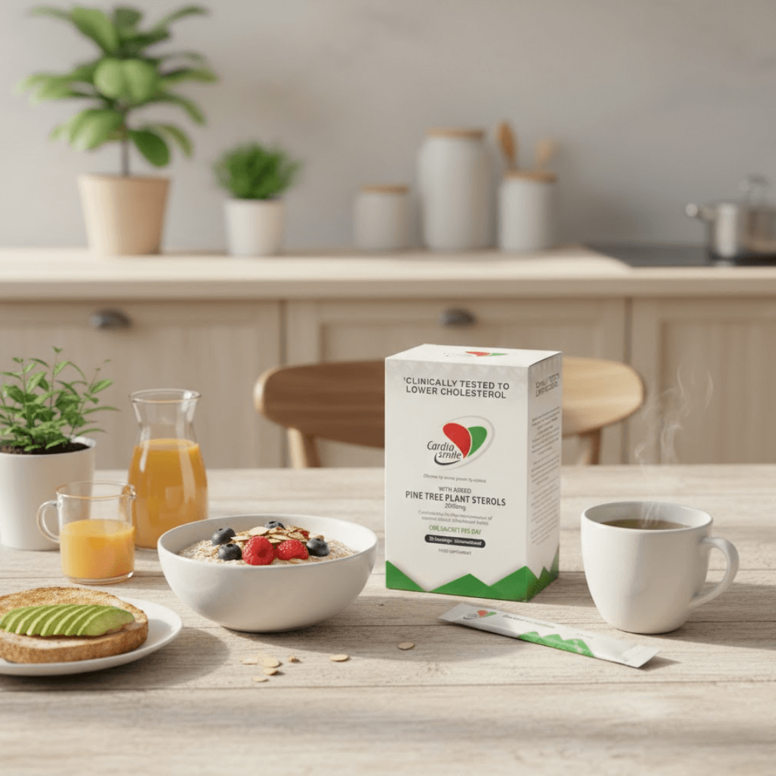 Cardiosmile for cholesterol management. Healthy breakfast lifestyle.